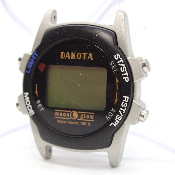 Vintage DAKOTA Digital Watch Mens Silver Tone Steel Moon Glow Retro 80s - Picture 2 of 5